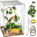 Reptile Tank,12" x 12" x 18" Tall Starter Crested Gecko Terrarium | Vertical Transparent Enclosure Kit,Arboreal Tarantula Ventilation Habitat for Tree Frog Dart Cribs,Gecko,Small Reptile Cage