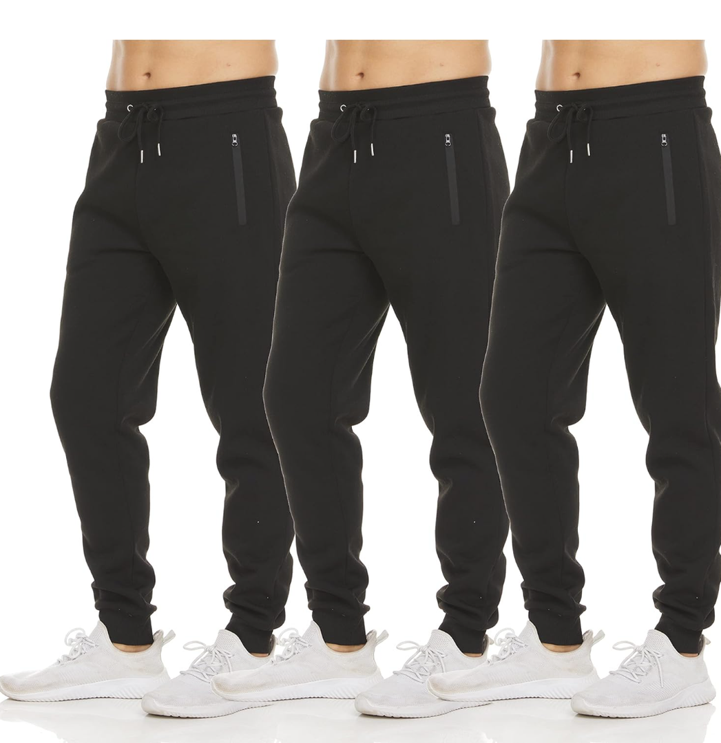 PURE CHAMP Mens 3 Pack Fleece Active Athletic Workout Jogger Sweatpants for Men with Zipper Pocket and Drawstring Size S-3XL