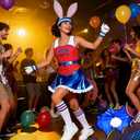 7PCS Womens Halloween Bunny Basketball Jersey Set-with Skort,Gloves, Headband, Wristbands, Socks, Hair Hoop & Tail (M)