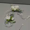 Fnize White Wrist Corsage and Boutonniere Set for Bride Groom Bridesmaids Groomsmen Wedding Homecoming Flowers Prom Suit Accessories, Rose Boutonniere and Corsage Wristlet Flower