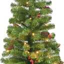 4FT Artificial Potted Christmas Tree with Lights, Pre-lit Mini Christmas Tree with 50 LED Lights, Small Fake Spruce Tree with 140 Branch Tips, Pine Cones&Red Berries, Battery Operated (Green)