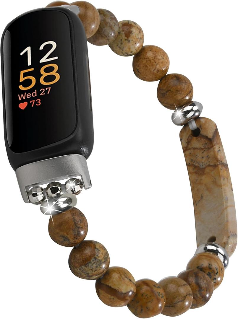 Beaded Bracelet Compatible for Fitbit Inspire 3 for Women,Fashion Handmade Pearl Beads Elastic Stretch Watch Band for Fitbit Inspire 3 Fitness Tracker