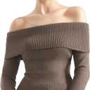 SUUKSESS Women Off Shoulder Sweaters Long Sleeve Ribbed Knit Going Out Fall Tops Blouse (X-Small, Khaki)