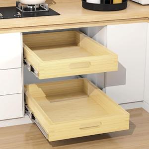 Pull Out Cabinet Organizer, Soft Close Wooden Drawer Storage Shelves for Kitchen, Durable Base Cabinet Solution for Pantry (18W*21D)