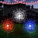 Tujoe 3 Pcs 4th of July Solar Firework Lights Patriotic Solar Light Outdoor Garden 120 LED 8 Modes Waterproof LED Sparkler Light for 250th Anniversary Patio Yard Pathway Walkway (Red,White,Blue)