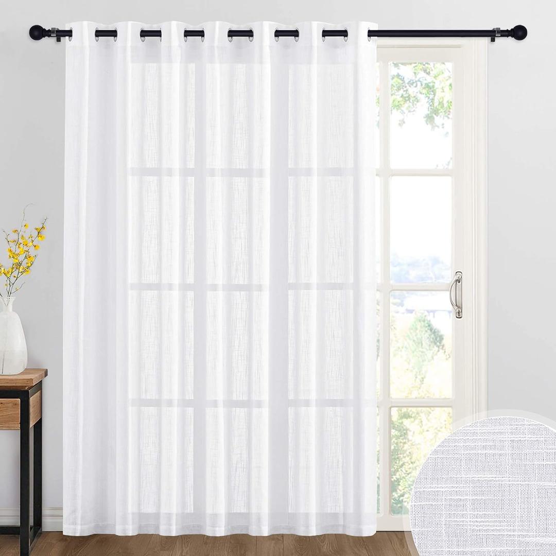 RYB HOME Sheer Curtains White - 100 inches Extra Wide Linen Semi Sheer White Backdrop Large Window Curtains for Dining Living Room Sliding Glass Patio Door, 100 x 84 inches Long, 1 Panel