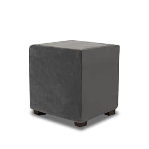 TOPHMDECOR Ottoman Cover Square Small Stretch Velvet Slipcover Thick Soft Fabric for Storage Ottoman Footstool Footrest, Grey, 1PC