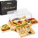 Charcuterie Board with Drawer, Bamboo Cheese Board Set with Locking Lid & Utensils, Portable Serving Tray, Unique Housewarming Gifts, Wedding Gifts for Couples, Birthday Gifts for Women (10.8" x 14.8" x 2", 3 Drawers White)
