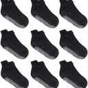 ZAPLES Baby Non Slip Grip Ankle Socks with Non Skid Soles for Infants Toddlers Kids Boys Girls, Black, 4-7 Years