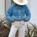 PEHMEA Women's Knit Cardigan Sweaters, Chunky Open Front Button Up Short Sweater Coats for Women Trendy (Blue, S)