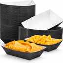 Yinkin 100 Pcs Paper Food Trays Boat 1 lb Disposable Nacho Trays Walking Taco Chip Bags Kraft Paper Boat for Weddings Picnics Carnival Birthday Party Concession Supplies(Black)