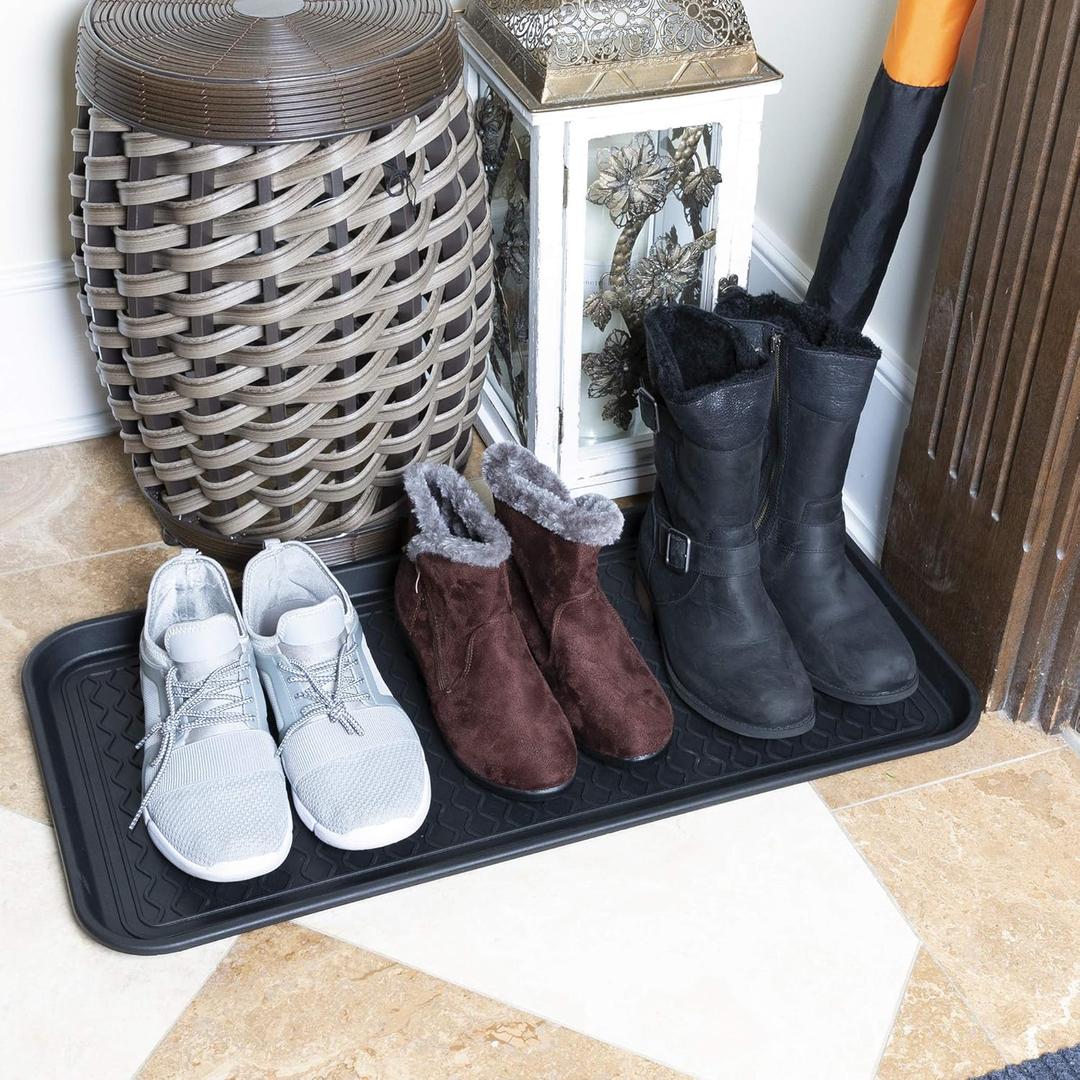 Ottomanson Multipurpose All Season Boot Tray Mat, Reusable Pee Pad For Dogs, 15" x 30" (Black)