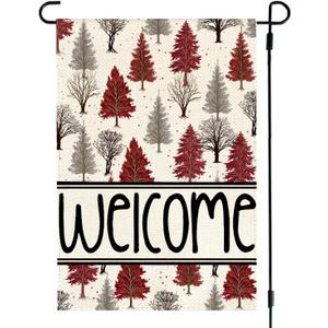Christmas Tree Garden Flag 12x18 Inch Double Sided Outside, Welcome Winter Xmas Holiday Outdoor Seasonal Yard Decoration