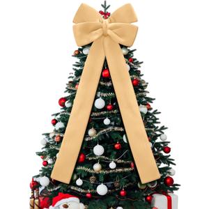 Giegxin 16 x 56 Inch Christmas Extra Large Velvet Bows Christmas Plush Bow Tree Toppers Xmas Tree Decorations for Xmas Holiday Party Car Wreath Wedding Baby Shower Bridal Shower Home Decor(Gold)