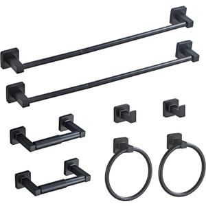 Matte Black Bathroom Hardware Set 8 Pieces,Towel Bar Set Stainless Steel Wall Mounted, Includes 23.6In Hand Towel Bar, Towel Ring, Robe Towel Hooks,Toilet Paper Holder, Bathroom Towel Rack Set