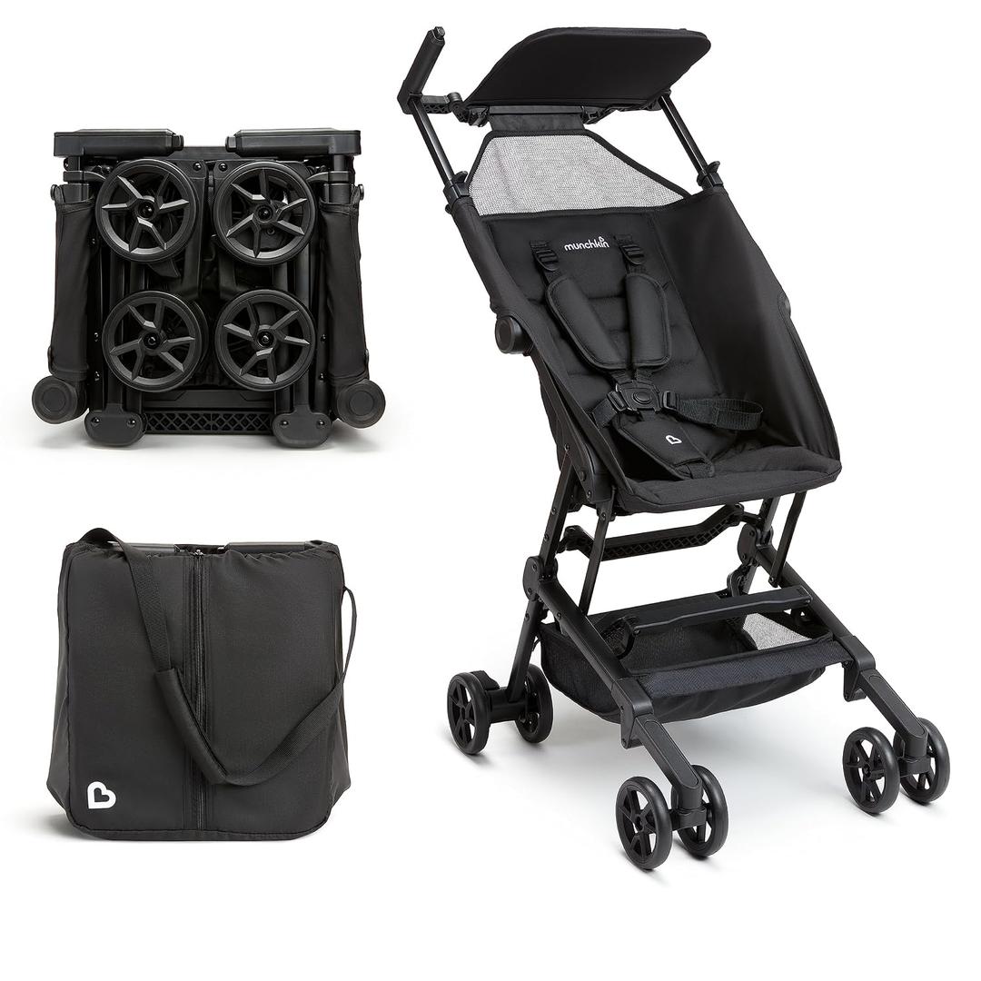 Munchkin Sparrow Travel Baby Stroller for Babies and Toddlers, Ultra Compact and Lightweight, Great for Airplane and Everyday Car Trips, Black, 28"L x 18.5"W x 39"H