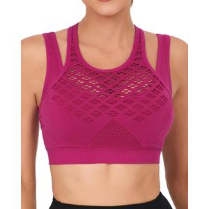 RUNNING GIRL Sports Bras for Women High Support,Seamless Ribbed Longline High Neck Sports Bra Racerback Padded Crop Top Yoga (XXL)