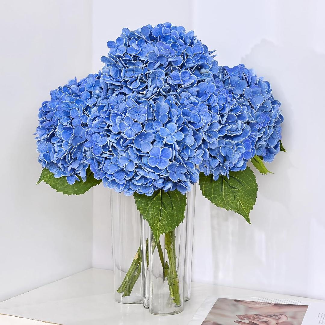 MARTINE MALL 3Pcs 21in Hydrangea Artificial Flowers, Latex Real Touch Hydrangeas Lifelike Large Hydrangea Flowers for Home Decor Party Arrangements Wedding Bouquets Centerpieces (Dark Blue)