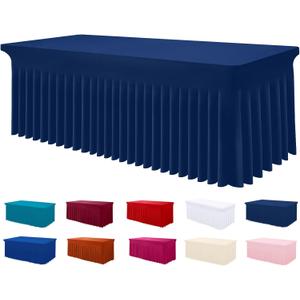 Smiry Spandex Tablecloth, Elastic Fitted Stretch Tablecloth for 6FT Rectangle Tables, Waterproof Washable Table Cover Skirt for Outdoor, Wedding, Banquet & Parties (Navy, 72Lx30Wx30H Inch)