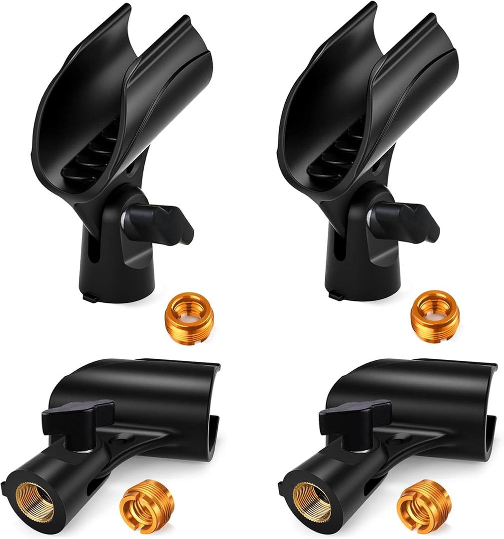 4 Pcs Universal Microphone Clip, Adjustable Mic Clip Holder for Mic StandCome with 5/8" Male to 3/8" Female Screw Adapter