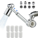 YYKBZ 1440° Rotating Sink Water Filter Faucet Extender Aerator, 2 Mode Swivel For Bathroom/Kitchen Skin Face Eye Wash,Brass Long Arm Extension For Toddlers,Multiple Adapters With 9pcs Filters