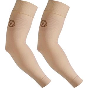 NURCOM Medical Compression Arm Sleeve for Men Women, 2 Pack, 20-30mmHg with Silicone Band for Lymphedema, Lipedema, Pain Relief, Edema, Swelling, Post Surgery Recovery, Beige L
