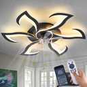 Dalouguan Modern Ceiling Fan with Lights and Remote Control, 32" Black Flush Mount Fan with 3 Light Colors, 6 Speeds, Low Profile for Kitchen and Bedroom