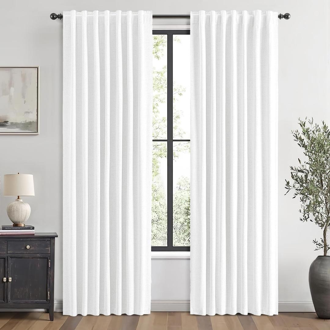 MIULEE 100% Blackout Linen Curtains for Bedroom, Bright White Solid Luxury Decor Thermal Insulation Room Darkening Drapes for Living Room Nursery Back Tab Rod Pocket 42 x 84 Inches, 2 Panels