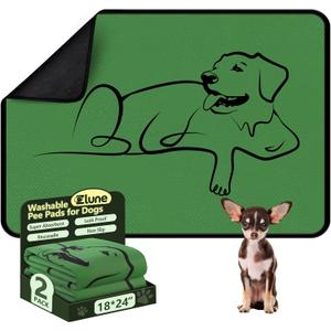 2 Pack Washable Pee Pads for Dogs 18"x24", Reusable Training Puppypads Absorbency Non-Slip & Leak-Proof for Pet Whelping Box Playpen Crate Sofa Bed Floors (Green)