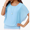 Neineiwu Women's Summer Loose Casual Short Sleeve Chiffon Top T-Shirt Blouse Size XL, Light Blue