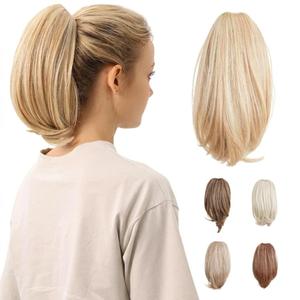 JUVABUN 10" Straight Claw Clip In Ponytail Hair Extensions - Medium Blonde| Synthetic Ponytail Extension | Hair Extensions for Women & Men | Washable, Realistic And Synthetic |Medium Blonde