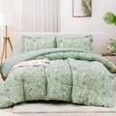 Mooreeke Floral Queen Size Comforter Sets, Vintage Sage Green Botanical Flower, Lightweight Bedding for All Seasons, 3-Piece Bed in a Bag with Fluffy Quilted Reversible Comforter & 2 Pillow Shams. Queen size