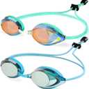 Racing Swim Goggles 2 Pack for Adult Men Women 180 Panoramic Clear View Bungee Strap Swimming Goggles No Leaking (Green and Blue)