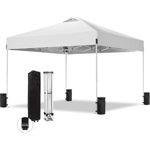 10x10 White Instant Canopy Tent Waterproof UV50+ Open Frame Shelter Easy Setup Folding Gazebo for Outdoor Weddings, Garden Parties, Camping, Beach Events