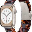 V-MORO Resin Band Compatible with Apple Watch Series 11/10/9/8/7 46mm 45mm 44mm 42mm Lightweight Fashion Strap for iWatch Ultra 49mm Series 6/5/4/3/2/1/SE with Metal Buckle Wristband Women Men(Tortoise)