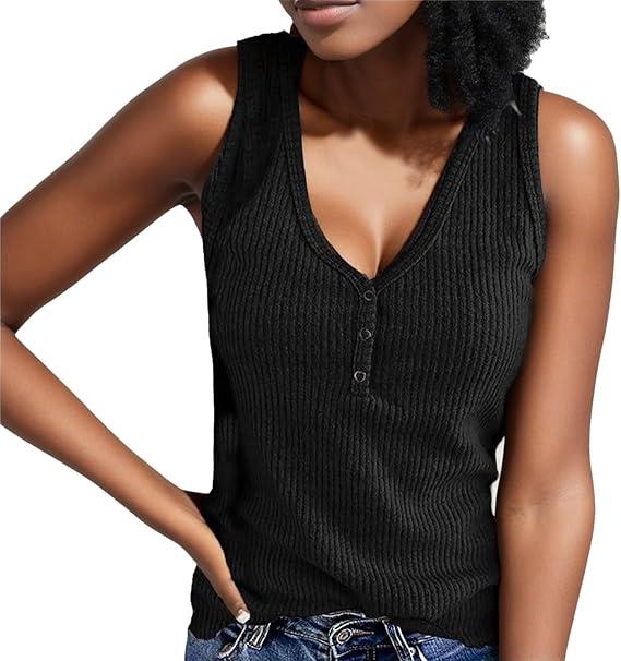 Women's Henley Tank Tops V Neck Double Lined Y2K Trendy Workout Clothes Cute Shirts
(X-Large, Pure Black)