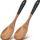 2 Pcs Large Wooden Spoons for Cooking Serving Spoon 12" Big Mixing Spoons for Baking Cooking Spoon Set Unique Acacia Wood Utensils Teak Long Stirring Spoons Kitchen Tools Spatula