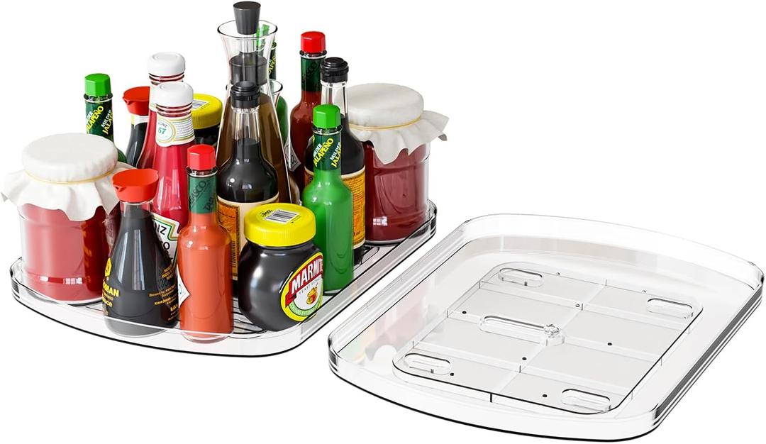 Yieach Clear Refrigerator Lazy Susan Turntable,15.7''x11.8'',Rectangular Fridge Turntable Organizer,Large Rotating Fridge Tray for Kitchen,Countertop,Pantry,Cabinet,Jars and Condiment Organizer,1 Pack