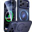 for iPhone 17 Pro Case with Stash Lens Stand and 9H Screen Protector, Compatible with MagSafe, Military-Grade Drop Protection Phone Case for iPhone 17 Pro, 360 Full Protection, Deep Blue