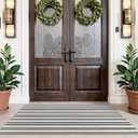Outdoor Front Door Mat 3'x5', Black and White Cotton Hand Woven Striped Rug,Reversible Washable Front Porch Rug, Foldable Layered Doormat for Entryway/Home Entrance/Farmhouse