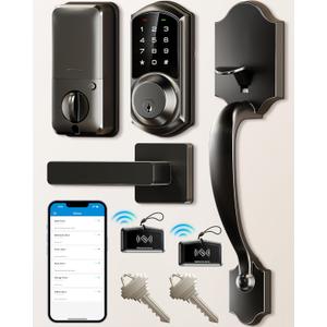 Veise VE06-H Smart Front Door Lock Set, App Control, Keyless Entry Deadbolt with Lever Handle, Electronic Digital Touchscreen Keypad, Auto Lock, Easy Install, Matte Black