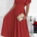 PRETTYGARDEN Summer Midi Dress 2026 Spring Ruffle Sleeve V Neck Cocktail Wedding Guest A Line Fit and Flared Dresses (Red, S)