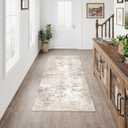 WondRg 2x5 Washable Runner Rug Beige Grey Abstract Hallway Kitchen Throw Rug Neutral Modern Non Slip Soft Low Pile Carpet for Bathroom Laundry Bedroom Living Room