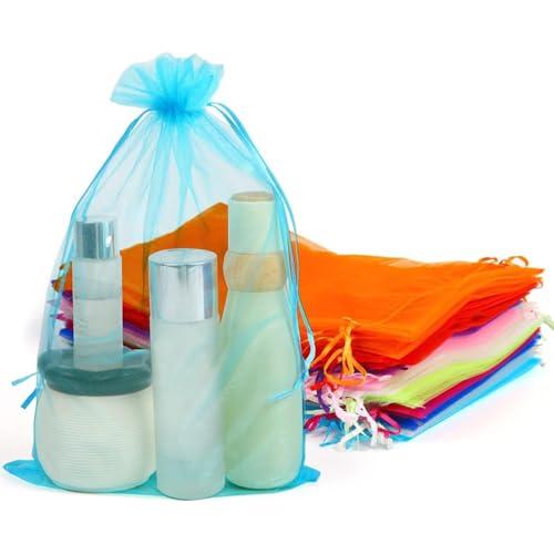 SULOLI 50Pcs Organza Jewelry Bags,8x12 inches Large Organza Bags with Drawstring 10 Colors Mesh Jewelry Bag for Presents