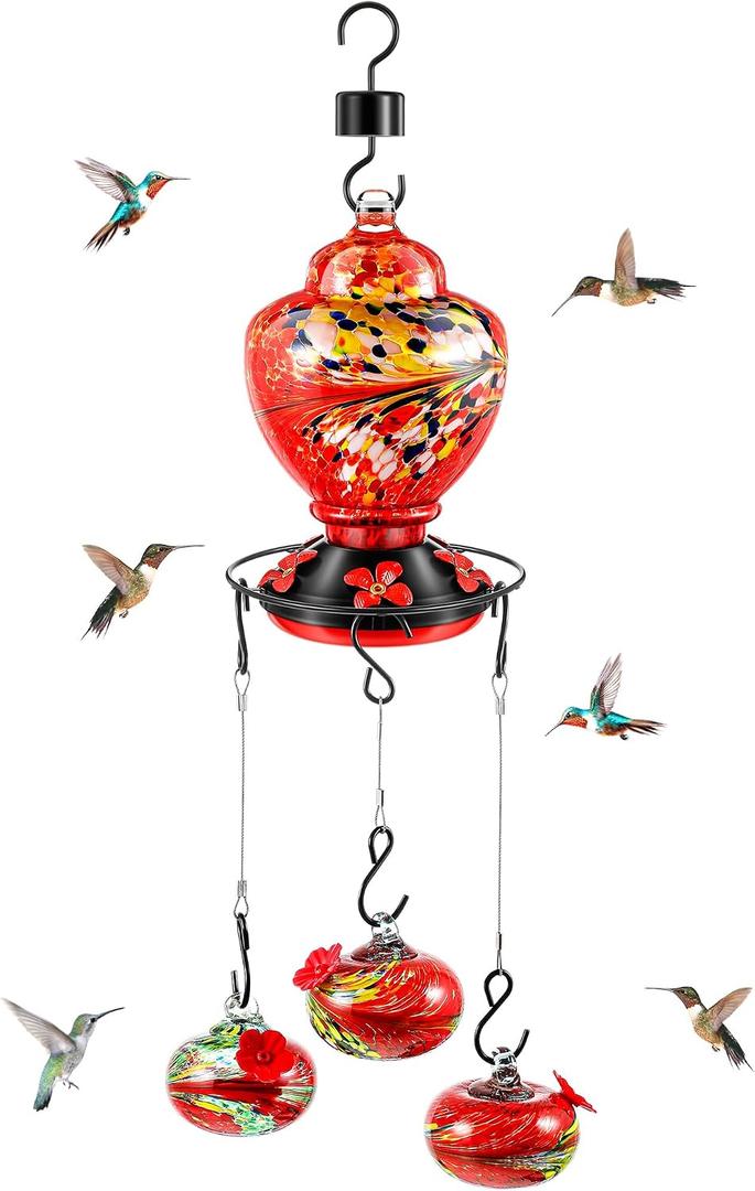 Beeveer Wind Chimes Hummingbird Feeder Glass Hummingbird Feeder Spring Summer Outdoor Hanging Decor Mother's Day Housewarming Gifts Outside Garden Decor for Patio Window Accessories