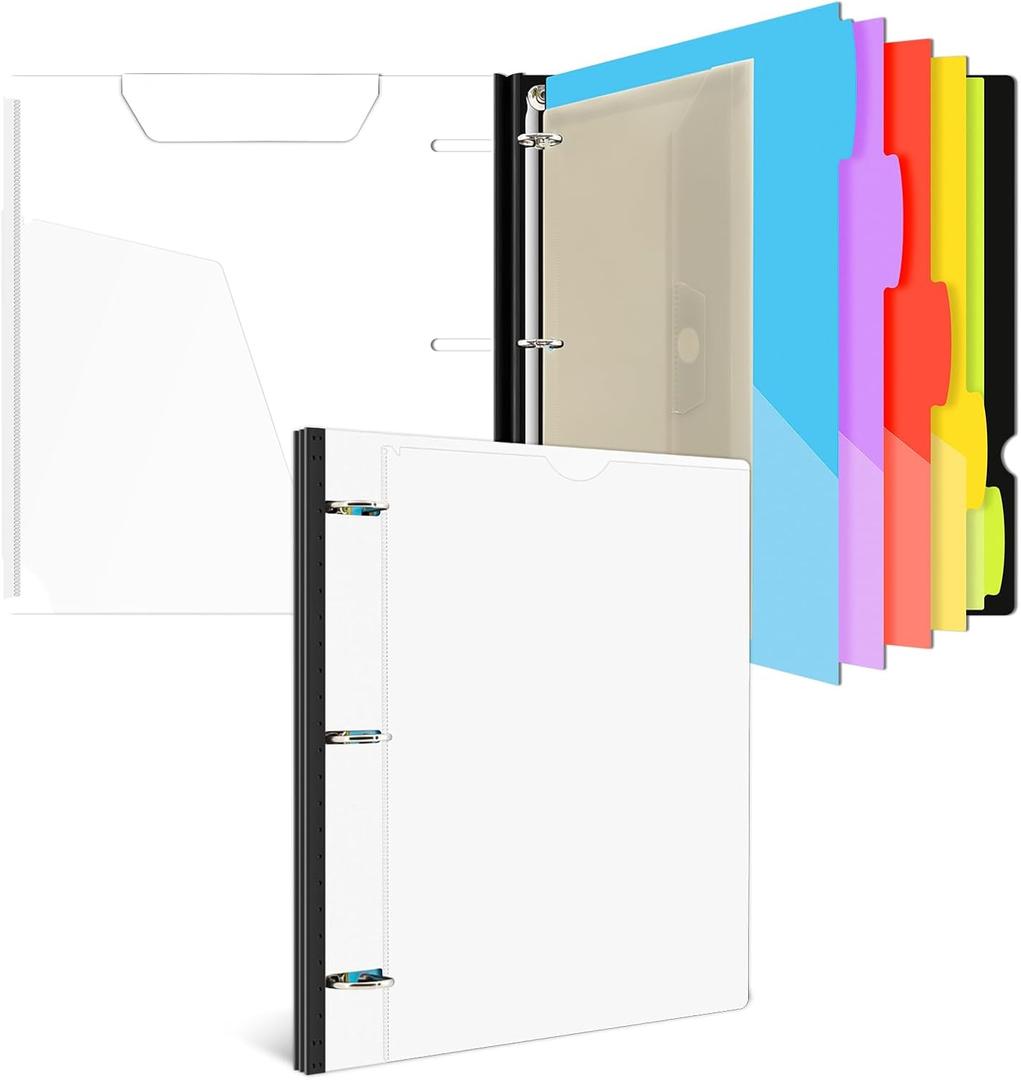 INFUN 1 Inch 3-Ring Telescoping Project Organizer Binder, 13 Pocket, 5 Color Dividers, Plastic Pocket, 225 Sheet Capacity, White