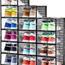 Clemate 15 Pack Shoe Storage Boxes, Clear Plastic Stackable Shoe Organizer for Closet, Shoe Box with Magnetic Door, Foldable Shoe Storage Bin, Sneaker Storage Box Shoe Rack Container Holder, Size 11