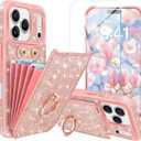 for iPhone 17 Pro Max Case Wallet with Screen Protector[5 Card Holder],Glitter PU Leather RFID Blocking with 360 Ring Stand Women Girls Shockproof Phone Cover for iPhone 17 Pro Max,Rose Gold