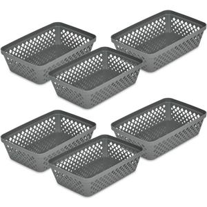 Glad Plastic Storage Basket Set - Multipurpose Drawer Trays, Kitchen Pantry Containers, and Bathroom Bins - 6 Pack Medium Organizers, Grey