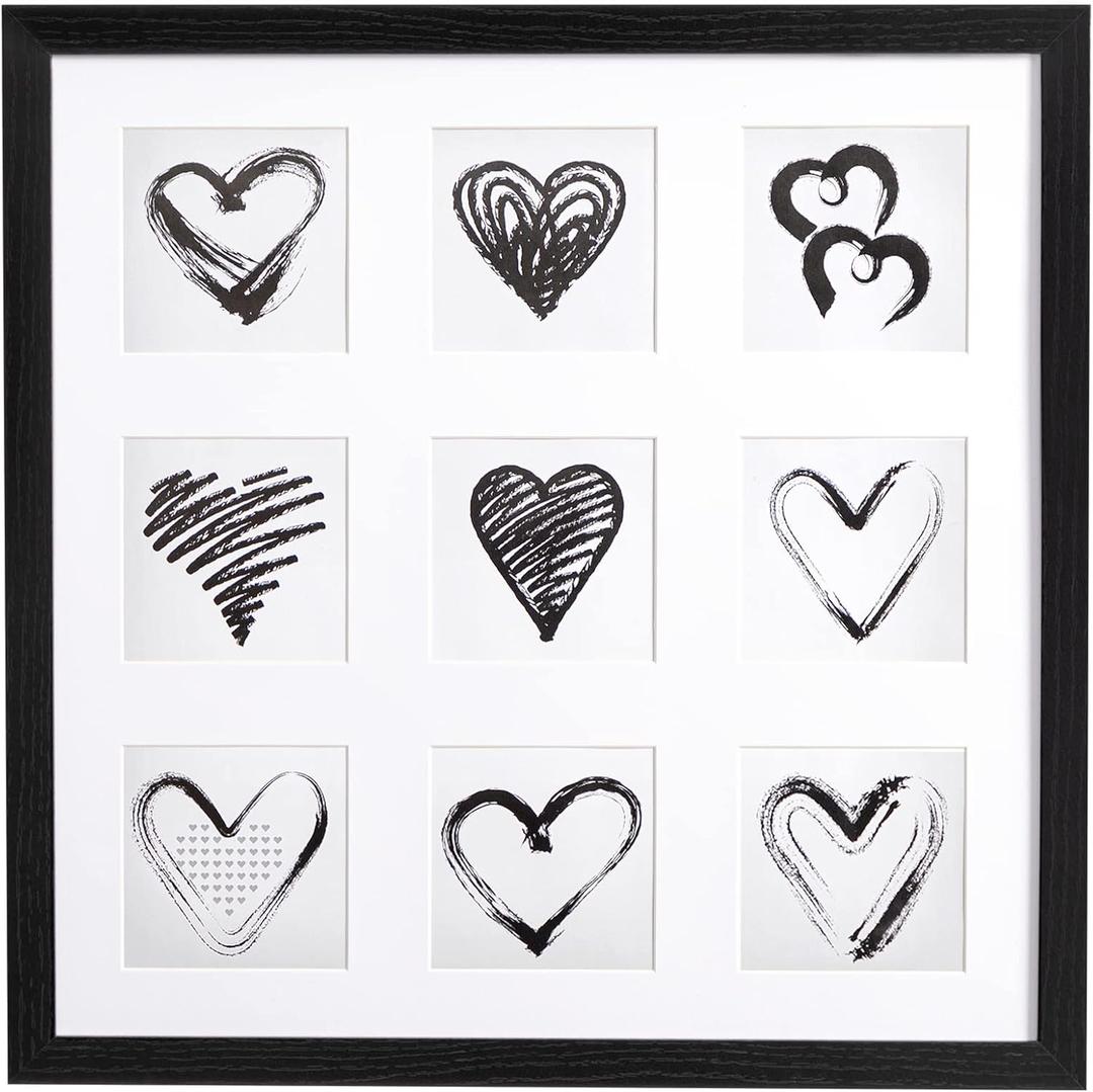 eletecpro 16x16 Picture Frame with 2 Different Mats Display 9Pcs 4x4 or 1Pc 12x12 Photos with Mat, or 1Pc16x16 Picture without Mat, Picture Frames Collage Wall Decor Home Decor for Wall (Black)